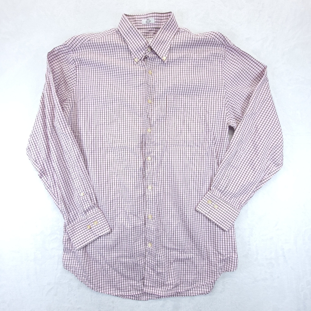 Peter Millar Button Down Shirt Men's Size Large Pink Brown Check Long Sleeve